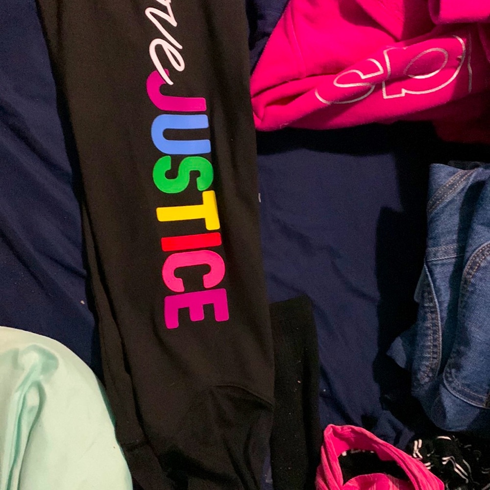 Kids justice black capri leggings with mesh bottoms